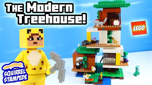 Lego Minecraft The Modern Treehouse Speed Build With Charged Creeper