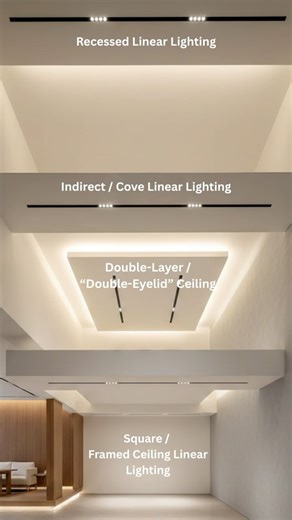 Albedo Design Pte Ltd – Interior Design & Renovation Singapore on Instagram: "💡 Different LED Placement, Different Feeling Same LED strip. Totally different result. Most lighting problems don’t come from the LED itself — they come from where and how it’s installed. Swipe through to see how LED placement changes the entire space 👇 1️⃣ Recessed Linear LED (Flush Slot Installation) Feeling: Clean · Premium · Architectural • LED is hidden deep inside a ceiling slot • Light washes upward evenly • S