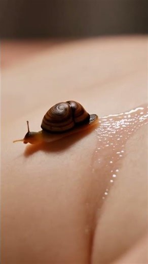 A snail slowly makes its way across the chest of a woman