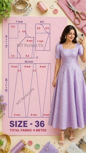 🔥 36 Size Frock Drafting | Perfect Fit Pattern Making Tutorial #shorts #shortsfeed #youtubeshorts