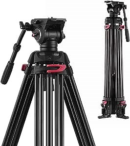 Andoer Professional Photography Video Tripod Stand - 70inch 360° Panorama Fluid Hydraulic Bowl Head Horseshoe-Shaped Feet Max.10kg Load Capacity for Canon Nikon Sony DSLR Cameras Camcorders