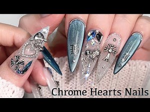 Cool Chrome Hearts Nails🖤 Polygel extension / Nail Art ASMR