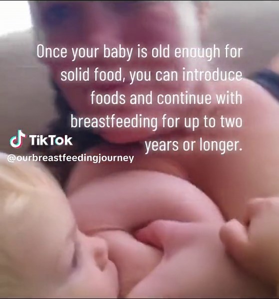 After your baby reaches the age for solid food, you can start introducing different foods while continuing breastfeeding for two years or more. #benefitsofbreastfeeding #normalizebreastfeeding #normalizenormalbodies #breastfeeding #extendedbreastfeeding #breastfed #breastfeedingondemand #smalltowngirl