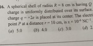 A spherical shell of radius R = 8 \mathrm {cm} is having Q char... | Filo