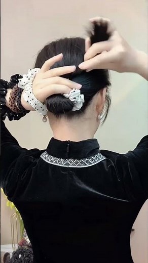 Easy Low Bun Hairstyle with Scrunchie ✨ #EasyHairstyle #HairTutorial #QuickHairstyle #ElegantLook