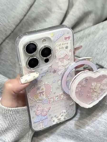 Cartoon Animal Phone Case With Matching Heart-shaped Magnetic Stand Grip,magsafe Compatible Wireless Charging Case for iPhone 15/16/17promax - Etsy