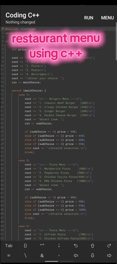 Building a Restaurant Menu App with C