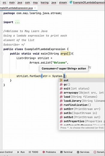 Java - lambda expression to print each element of the list #java #coding #java8stream