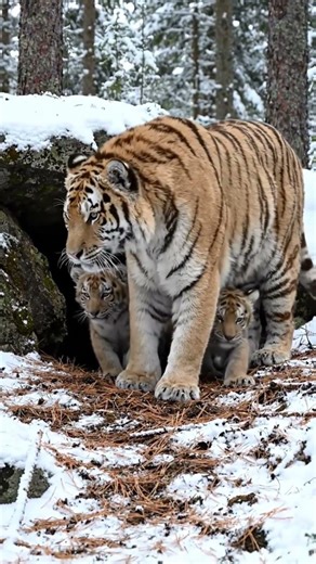 A Mother’s Path: Tiger and Cubs Step Into the Wild 🐅