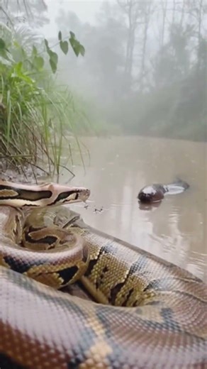 Foggy Jungle Face-Off: Python and Electric Eel Caught on Phone 😱 #wildlife