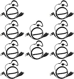 Walkie Talkie Earpiece Headset for Motorola Radio cls1410 cls1110 bpr40 cp200 cp200d cp185 cp100 rdm2070d with PU G Shape Spring Wire Ear-Hook and PTT mic, 10 Pack