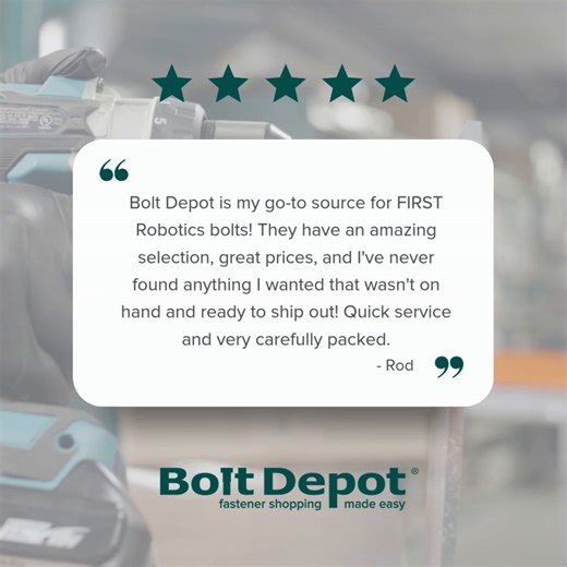 ⭐️⭐️⭐️⭐️⭐️ ⁠5 Star Review from Rod! ⁠ At Bolt Depot, we are committed to offering fast shipping. Most orders ship same day & express shipping options are available.⁠ ⁠⁠ Shop with confidence at Bolt Depot! www.BoltDepot.com #hardware #diy #engineering #bolts #strength #construction #BoltDepot #NutsandBolts #fasteners #screws #nuts #washers #hardwaresupplies #onlinestore #homeimprovement #Fasteners #getbuilding #projectlife #fastenershippedfast #stainlesssteelfasteners #specialtyfasteners #HexBolt