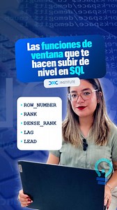🧠 Funciones de ventana en SQL que todo analista debería conocer. ROW_NUMBER, RANK, DENSE_RANK, LAG y LEAD te permiten analizar sin perder filas y llevar tus consultas a otro nivel. 🔗 Aprende SQL aplicado en el link de la bio 💬 ¿Quieres profundizar en análisis de datos? Escríbenos por DM #SQL #DataAnalytics #VentanasSQL #CarreraTech #dmcinstitute | DMC Perú