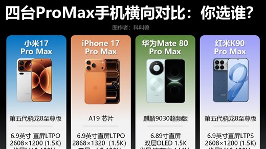 四款ProMax手机对比，2025你心中最强的手机是谁？