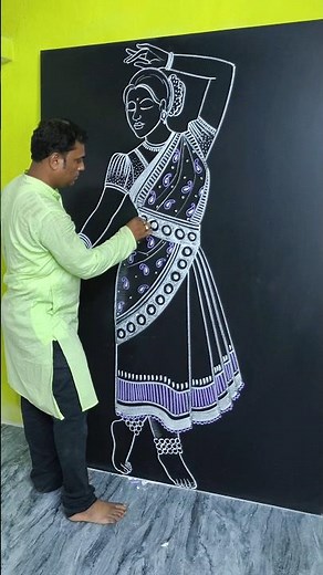 How to Draw Traditional Dance Girl ✨ | Beautiful Chalk Art on Blackboard Step by Step #shortvideo