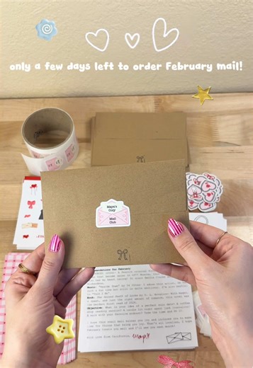 treat yourself to some cute stationery and join the mail club! order by February 15th to get these adorable goodies in your mailbox🎀 you will receive: 💌penpal letter from me 💌postcard print 💌die cut sticker 💌sticker sheet (deluxe tier) 💌freebies: logo sticker & mini coloring sheet all packaged with love🫶🏻 #mailclub #penpalswanted #stickershop #smallartist #packanorder
