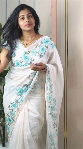 FallForFabrics on Instagram: "Saree price - 2099/- free shipping Saree code - FFF31 Website - fallforfabrics.com Fabric - soft georgette with pearl work Blouse - As shown Unstitched #partywearsarees #party #partywear #saree#online"