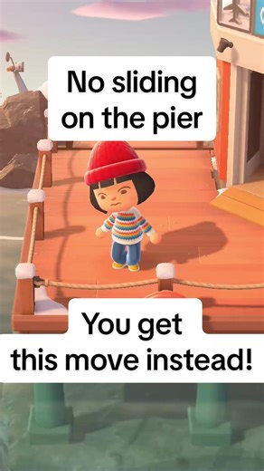 Apparently sliding on the pier is illegal behavior. Absolutely forbidden. What is allowed, though, is this unhinged little sideways slump-shuffle. It’s not a walk. It’s not a slide. It’s definitely a vibe. What would you even call this move? #acnh #gamergirl #animalcrossing #cozygaming #animalcrossingnewhorizons