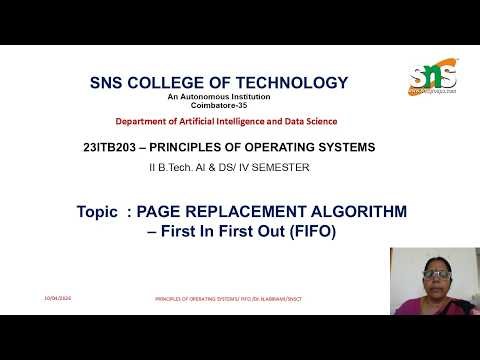 PAGE REPLACEMENT ALGORITHM- FIFO | PRINCIPLES OF OPERATING SYSTEMS| SNS INSTITUTIONS