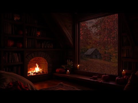 Rainy Autumn on the Window 🌧️ Cozy Fireplace & Candlelight for Deep Relaxation | Autumn Ambience