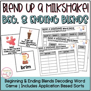 Blend a Milkshake Decoding Word Game | Beginning & Ending Blends Multisyllabic
