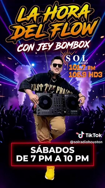🔥🎧 ¡Llega La Hora del Flow! 🔥🎧 A partir de este sábado de 7PM a 10PM, prende la radio porque @JEY BOMBOX 🇺🇸🇵🇪 trae puro ritmo pa’ que lo subas TODO 🔊🔥 📻 Solo por Sol Radio 101.7 FM | 106.9 HD3 ¿Listos para gozarla o qué? 👀👇 #LaHoraDelFlow #JeyBombox #SolRadio #SábadoDeFlow #radio