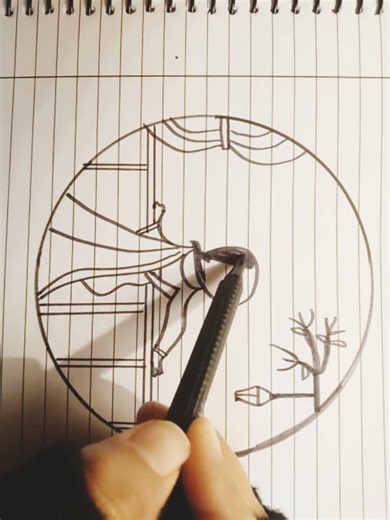 How to draw a circle drawing// Easy alone girl in circle drawing//#circledrawing #viralshort#drawing