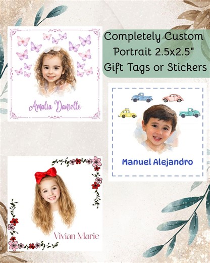 Classic Personalized Portrait Gift Tags, Square Gift Tag Stickers - Etsy
