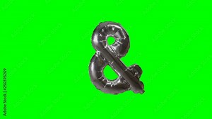 Sign symbol & ampersand and from alphabet helium silver balloon floating on green screen