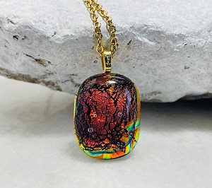 Dichroic Fused Glass Jewelry Pendant, Dichroic Glass Gold Chain Necklace, Fused Glass Pendant, Dichroic Jewelry, Boho Jewelry - Etsy