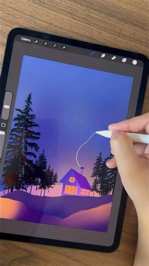 Procreate Landscape Skyline Illustration | Calm Digital Art Timelapse
