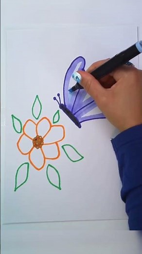 Como dibujar una Linda mariposa y una flor. para niños. colorear.