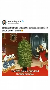 This classic cartoon clip perfectly illustrates the sheer scale of a billion dollars. It's a humorous reminder that even the richest among us can be overwhelmed by vast sums of money. Let's appreciate the humor and the iconic character of Scrooge McDuck. Liked the content? Follow @interestingside ✨ | Interesting Videos | Facebook