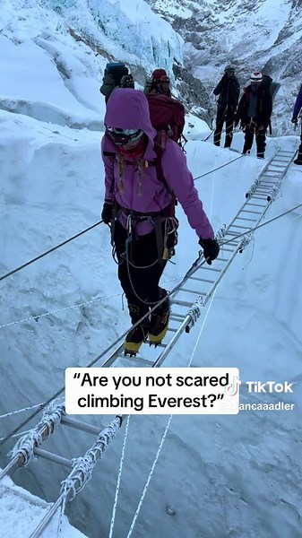Always a pop song in my head 💃🏼 I love a good ladder 😙 #everest #mountain #adventure #deathzone #climbing