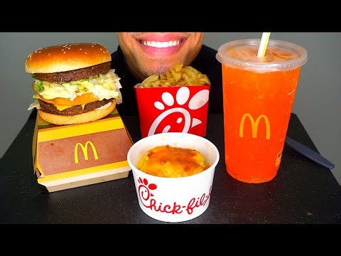 ASMR MCDONALD'S CHICK-FIL-A MAC N CHEESE BIG MAC WAFFLE FRIES SODA MUKBANG JERRY NO TALKING
