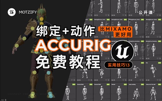 【比MIXAMO更好用？！】绑定+动作ACCURIG免费教程