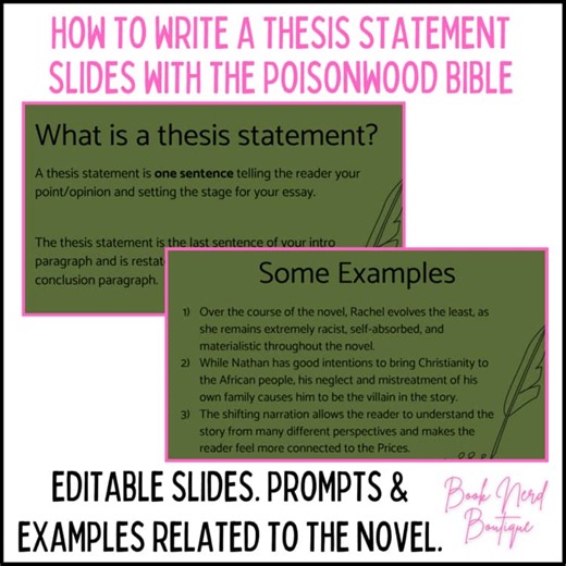 How to Write A Thesis Statement Slides with Poisonwood Bible Examples & Prompts