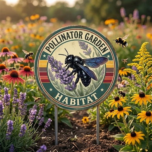 Pollinator Garden Habitat Sign - Bee Metal Garden Sign - Wildflower Yard Decor - Outdoor Nature Sign - Etsy