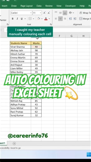 Auto colourring in excel 💯 #ExcelShorts #ExcelTips #ExcelTricks #ExcelTutorial #LearnExcel #excel