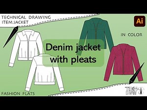 Fashion technical drawing Denim jacket with pleats on illustrator [ TECHDRAW ]
