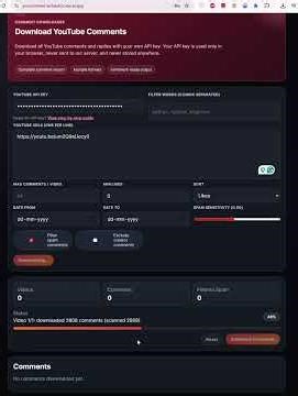 Tool to download youtube comments using online tool for free using own API key