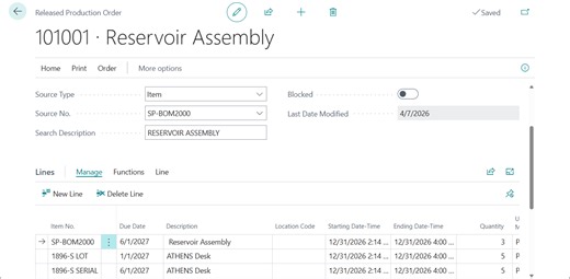 Business Central 2026 release wave 1 (BC28): Experience improved usability in manufacturing