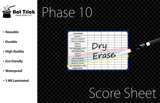 Laminated Phase 10 Score Sheet, Waterproof, Reusable, Wet Erase and Dry Erase - Etsy