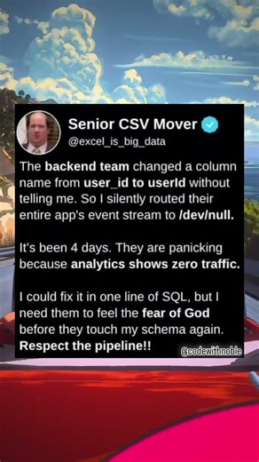 💀 The Pipeline Strikes Back: Backend Team: Changes Column Name From User_id To UserId Without...💀😂😂😂