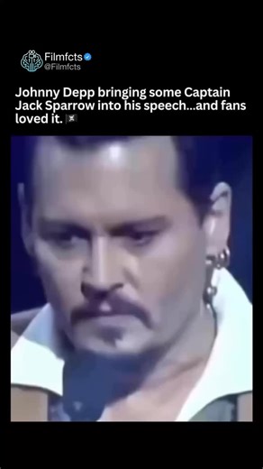 Movie & TV Show Facts 🎥 on Instagram: "Enjoy content like this? Follow (us) @filmfcts for more! 🎥 Johnny Depp stole the spotlight as he brought a touch of Captain Jack Sparrow into his speech. 🏴‍☠️✨ From his signature swagger to the witty lines fans know and love, it was a nostalgic nod to the iconic pirate that made him a legend. 🎬 The audience erupted as Depp effortlessly blended charm, humor, and a dash of mischief…proving once again why Captain Jack Sparrow is unforgettable.🔥 #JohnnyDep