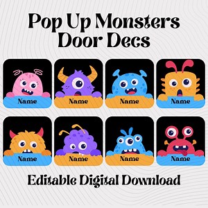 Pop up Monsters Door Decs- Editable Digital Download (RA, Teacher, Hall Director, Reslife) - Etsy Australia