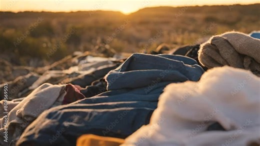 pile of textile fabric clothes for recycling. clothing industry pollution. reuse of garment, fast fashion concept
