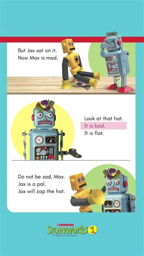 Decodable stories like Zap That Hat are inside every issue of Scholastic Storyworks 1 for ELA 🤖
