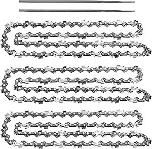 (3 Pack) 20-Inch Chainsaw Chain-3/8" Pitch .050" Gauge 72 Drive Links with 2 Bonus Sharpening Files; Heavy Duty Carbon Steel Chains Fit Most Major Chainsaw Brands