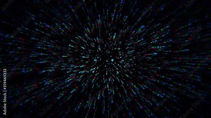 Shiny Particles Space Explosion. Retro cyberpunk style 80s Sci-Fi neon radial lines Background. Futuristic speed light zoom of the 80`s. Suitable for design in the style of the 1980`s